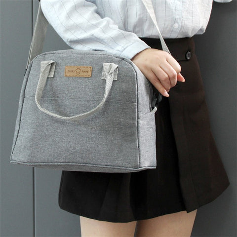 Shoulder Strap Carrying Lunch Bag Oxford Cloth Handbag Thermal Insulated Cooler Lunch Box Tote Storage Pouch