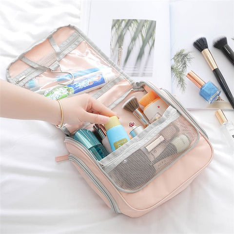 Portable Travel Toiletry Bag Polyester Makeup Cosmetics Hanging Storage Bag Container
