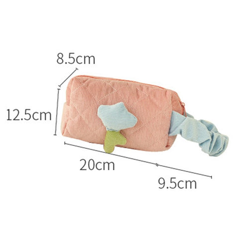 Corduroy Cosmetic Storage Bag Portable Travel Makeup Handbag Container, Side Handle Style