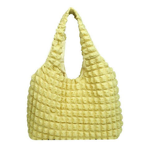 Solid Color Pleated Shoulder Bag Casual Women Large Capacity Tote Cloth Bag