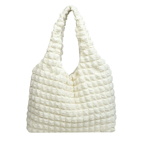 Solid Color Pleated Shoulder Bag Casual Women Large Capacity Tote Cloth Bag
