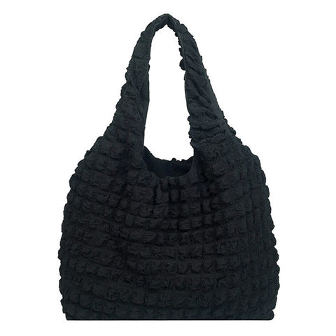 Solid Color Pleated Shoulder Bag Casual Women Large Capacity Tote Cloth Bag