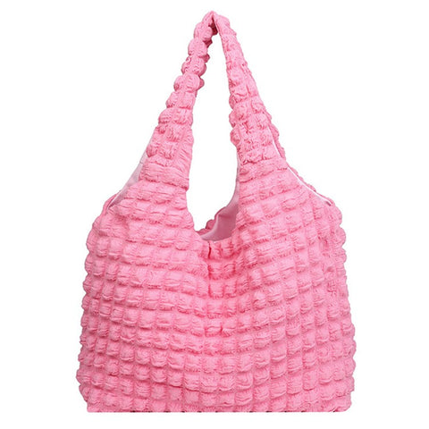 Solid Color Pleated Shoulder Bag Casual Women Large Capacity Tote Cloth Bag