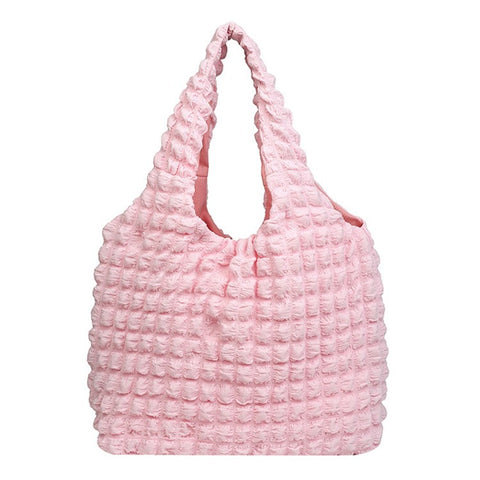 Solid Color Pleated Shoulder Bag Casual Women Large Capacity Tote Cloth Bag
