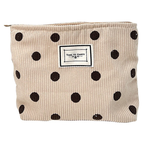 Travel Toiletry Organizer Pouch Vintage Polka Dot Pattern Corduroy Makeup Bag
