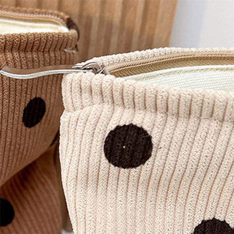 Travel Toiletry Organizer Pouch Vintage Polka Dot Pattern Corduroy Makeup Bag