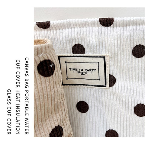 Travel Toiletry Organizer Pouch Vintage Polka Dot Pattern Corduroy Makeup Bag
