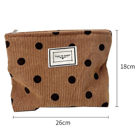 Travel Toiletry Organizer Pouch Vintage Polka Dot Pattern Corduroy Makeup Bag