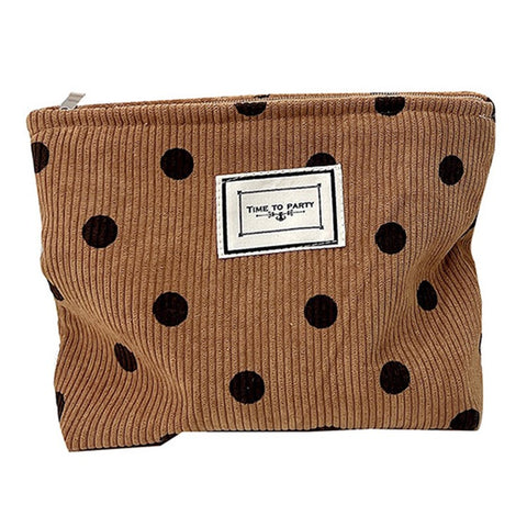 Travel Toiletry Organizer Pouch Vintage Polka Dot Pattern Corduroy Makeup Bag