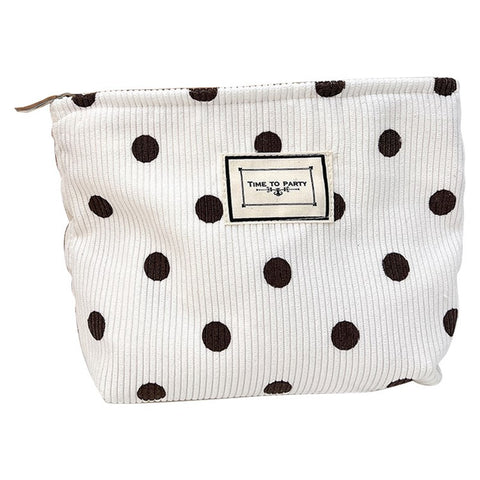 Travel Toiletry Organizer Pouch Vintage Polka Dot Pattern Corduroy Makeup Bag