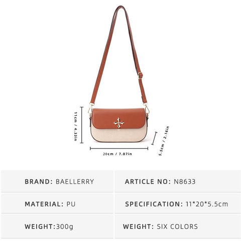 BAELLERRY N8633 Contrast Color Stylish PU Leather Women Single Shoulder Crossbody Bag