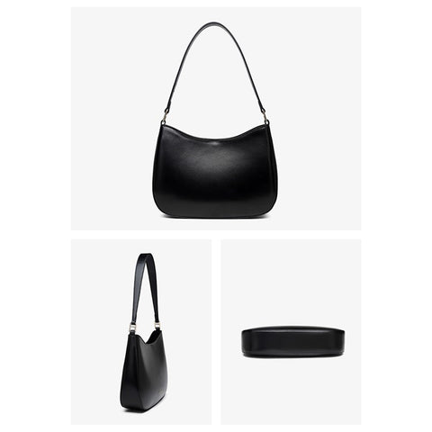CKZC2235 Simple Style Underarm Bag Women PU+Cowhide Leather Handbag Tote Bag with Shoulder Strap