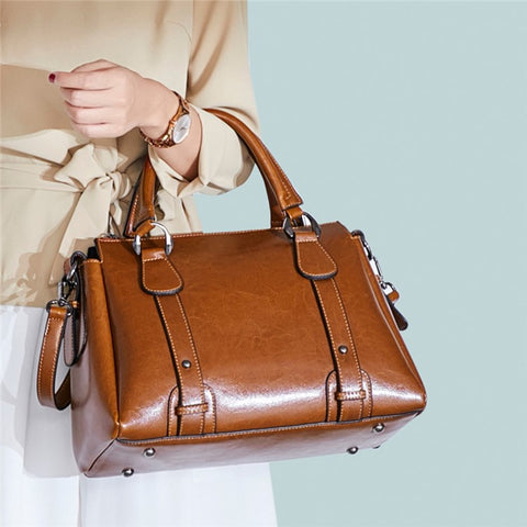 2833 Tote Handbag Women Cowhide Leather Crossbody Bag with Adjustable Shoulder Strap