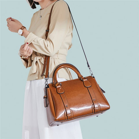 2833 Tote Handbag Women Cowhide Leather Crossbody Bag with Adjustable Shoulder Strap