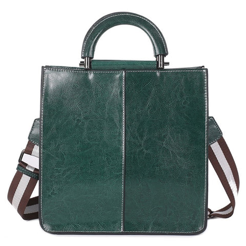 55711 Solid Color Tote Handbag Women Cowhide Leather Crossbody Shoulder Bag for Shopping Dating