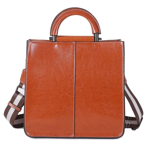 55711 Solid Color Tote Handbag Women Cowhide Leather Crossbody Shoulder Bag for Shopping Dating