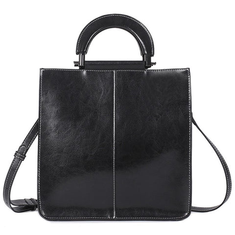 55711 Solid Color Tote Handbag Women Cowhide Leather Crossbody Shoulder Bag for Shopping Dating