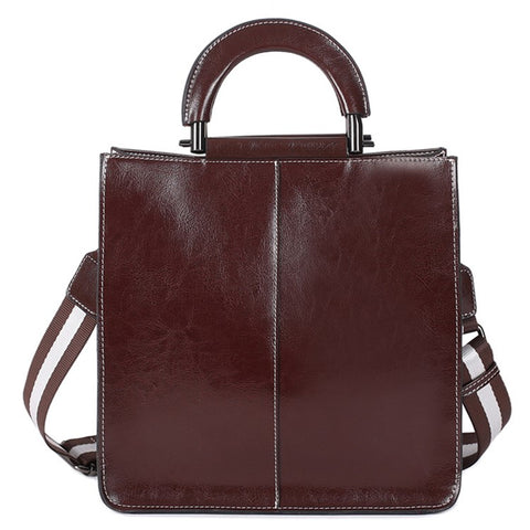 55711 Solid Color Tote Handbag Women Cowhide Leather Crossbody Shoulder Bag for Shopping Dating