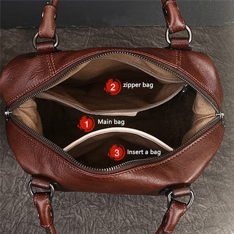 5699 Cowhide Leather Shoulder Bag Retro Totem Crossbody Bag Women's Large Capacity Work Handbag