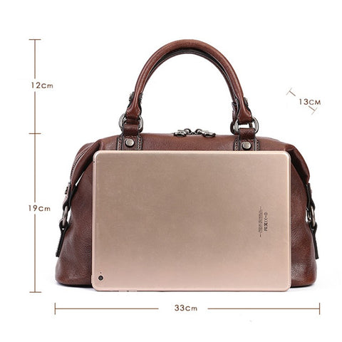 5699 Cowhide Leather Shoulder Bag Retro Totem Crossbody Bag Women's Large Capacity Work Handbag
