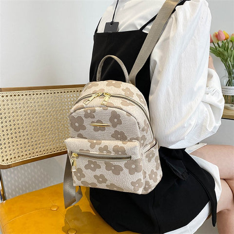 Lovely Flower Pattern Canvas Backpack Women Casual Small Dual Shoulder Bag