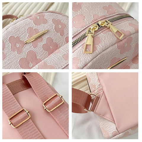 Lovely Flower Pattern Canvas Backpack Women Casual Small Dual Shoulder Bag