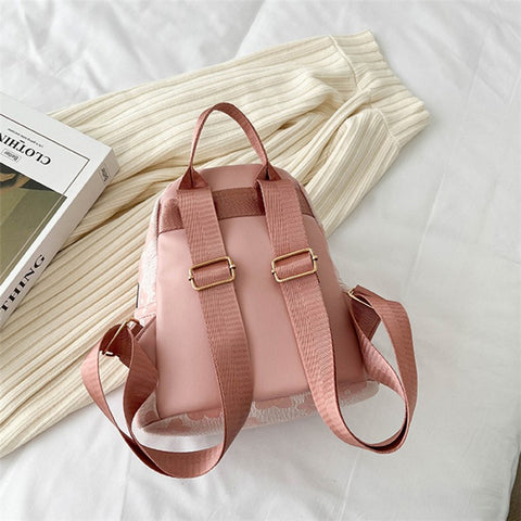 Lovely Flower Pattern Canvas Backpack Women Casual Small Dual Shoulder Bag