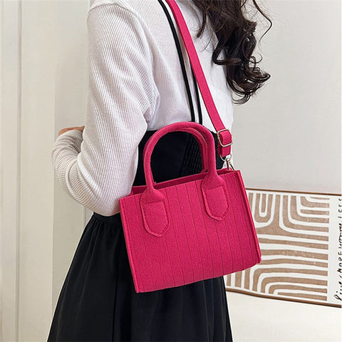 Women Felt Square Handbag Solid Color Crossbody Bag Sling Shoulder Bag