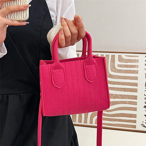 Women Felt Square Handbag Solid Color Crossbody Bag Sling Shoulder Bag