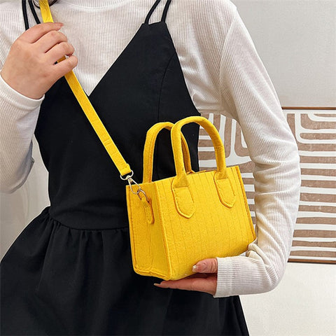 Women Felt Square Handbag Solid Color Crossbody Bag Sling Shoulder Bag