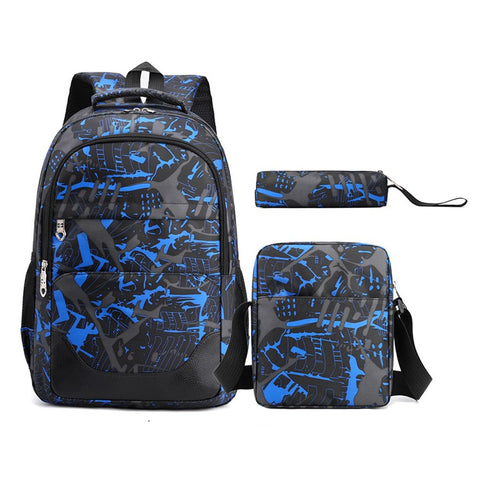 3Pcs / Set Nylon Large Capacity Schoolbag Travel Backpack Shoulder Bag Pencil Case