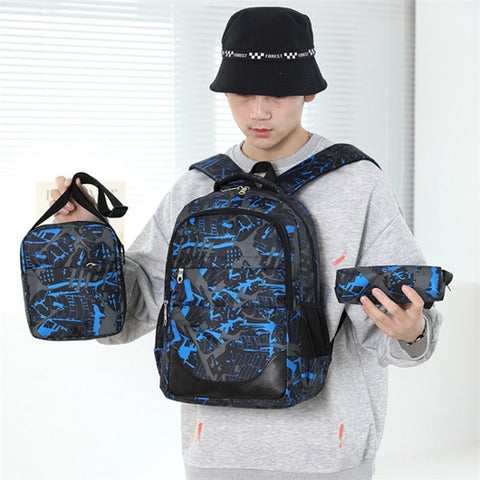 3Pcs / Set Nylon Large Capacity Schoolbag Travel Backpack Shoulder Bag Pencil Case