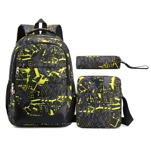 3Pcs / Set Nylon Large Capacity Schoolbag Travel Backpack Shoulder Bag Pencil Case