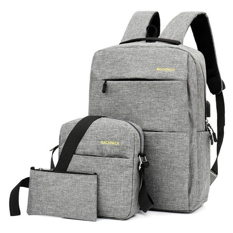 Backpack USB Charging Oxford Cloth Shoulders Bag with Small Pouch + Sling Bag