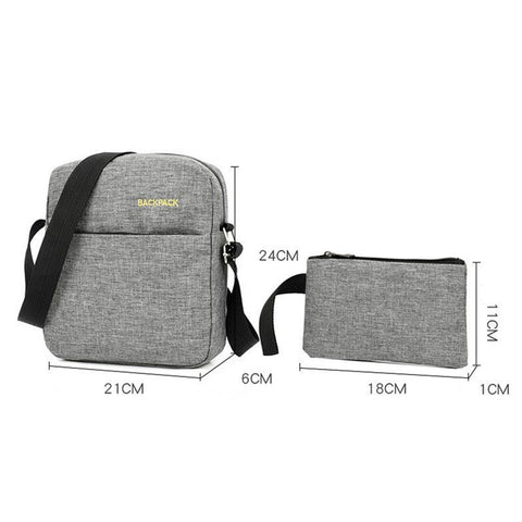 Backpack USB Charging Oxford Cloth Shoulders Bag with Small Pouch + Sling Bag