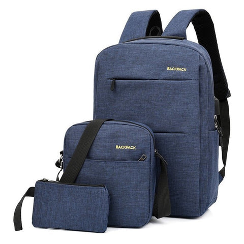 Backpack USB Charging Oxford Cloth Shoulders Bag with Small Pouch + Sling Bag