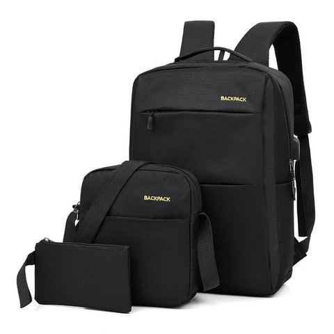 Backpack USB Charging Oxford Cloth Shoulders Bag with Small Pouch + Sling Bag