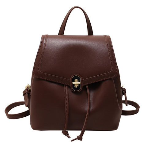 WXWG-8009 Solid Color PU Leather Small Backpack Drawstring Women Tote Rucksack
