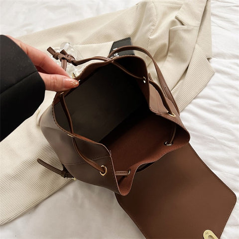 WXWG-8009 Solid Color PU Leather Small Backpack Drawstring Women Tote Rucksack