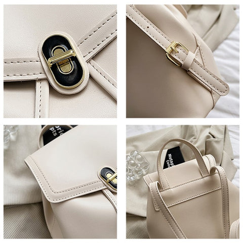 WXWG-8009 Solid Color PU Leather Small Backpack Drawstring Women Tote Rucksack