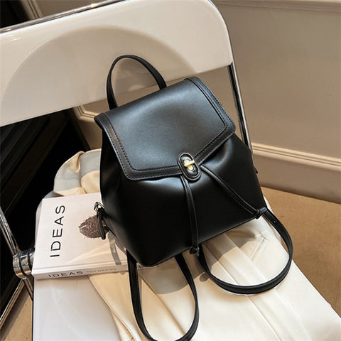 WXWG-8009 Solid Color PU Leather Small Backpack Drawstring Women Tote Rucksack