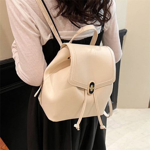 WXWG-8009 Solid Color PU Leather Small Backpack Drawstring Women Tote Rucksack