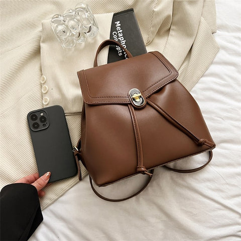 WXWG-8009 Solid Color PU Leather Small Backpack Drawstring Women Tote Rucksack