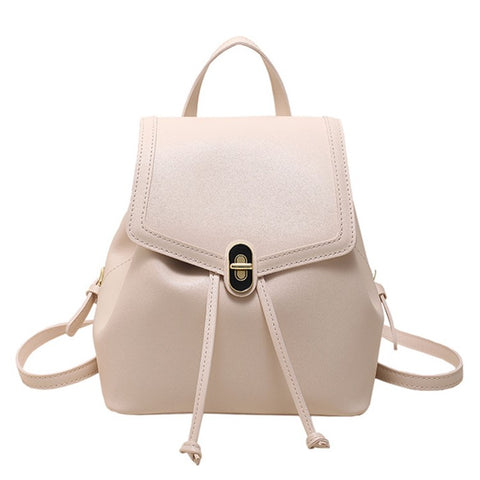 WXWG-8009 Solid Color PU Leather Small Backpack Drawstring Women Tote Rucksack