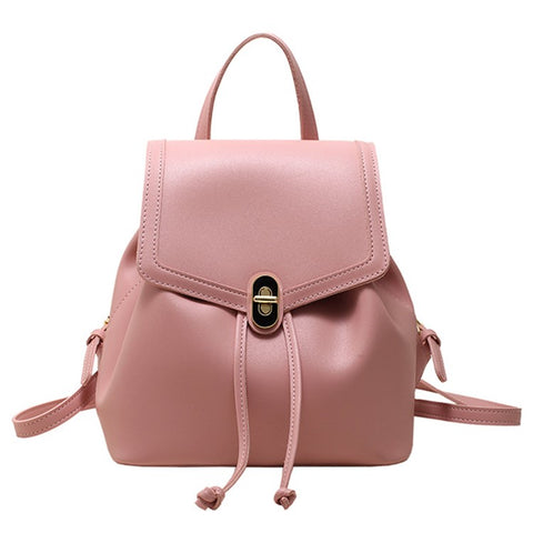 WXWG-8009 Solid Color PU Leather Small Backpack Drawstring Women Tote Rucksack