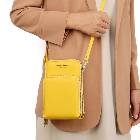 7133 Three-layer Zipper Wallet PU Leather Women Small Crossbody Cellphone Bag