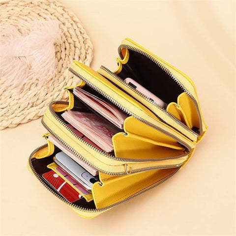 7133 Three-layer Zipper Wallet PU Leather Women Small Crossbody Cellphone Bag