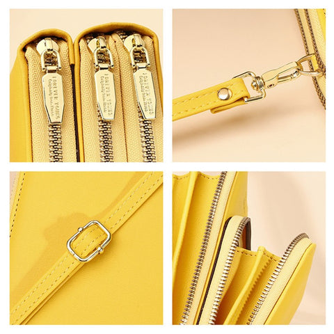 7133 Three-layer Zipper Wallet PU Leather Women Small Crossbody Cellphone Bag