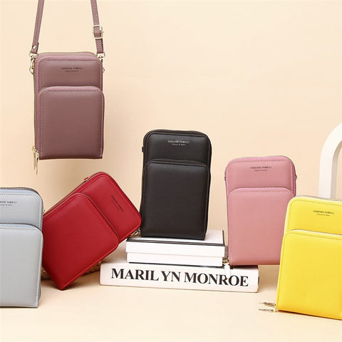 7133 Three-layer Zipper Wallet PU Leather Women Small Crossbody Cellphone Bag