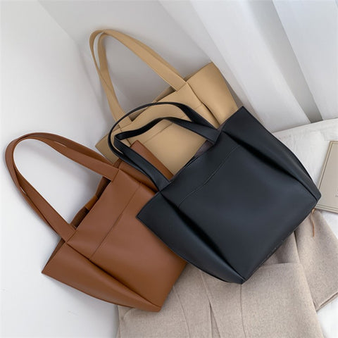 Large PU Leather Tote Handbag Top-Handle Women's Bucket Bag Shoulder Bag